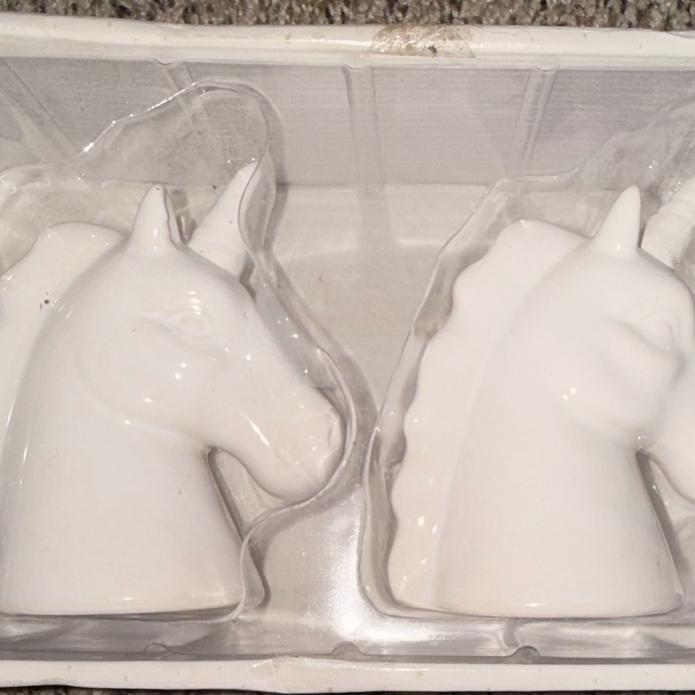 White Ceramic Unicorn Head Pair - salt and pepper shakers
